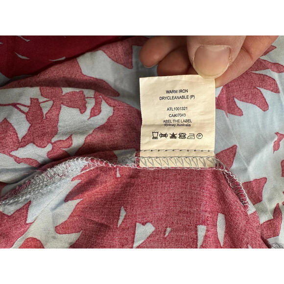 Abel The Label Anthro Cassidy Midi Dress S Floral Smocked Waist Pink Blue Hi Lo - Picture 8 of 9